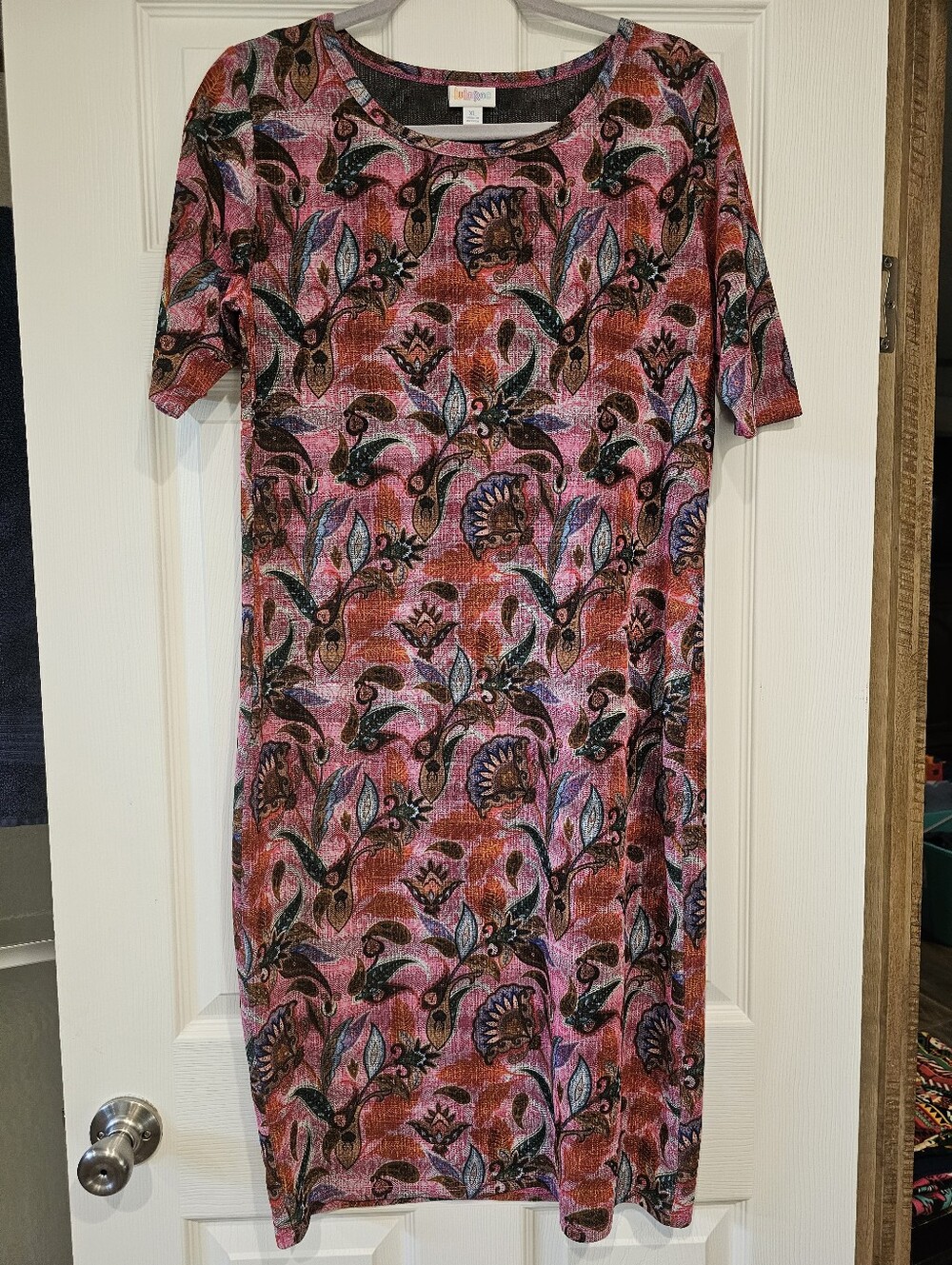 LuLaRoe Pink and Red Floral Julia Midi Dress